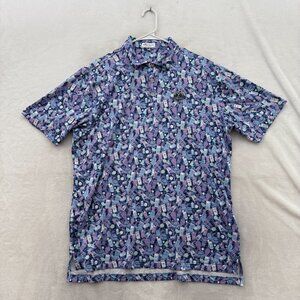 Peter Millar Polo Shirt Mens L Blue Wine Grape Geometric Grande Oaks Golf Club